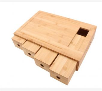 Bamboo Cutting Board With 4 Drawer Organizer Trays